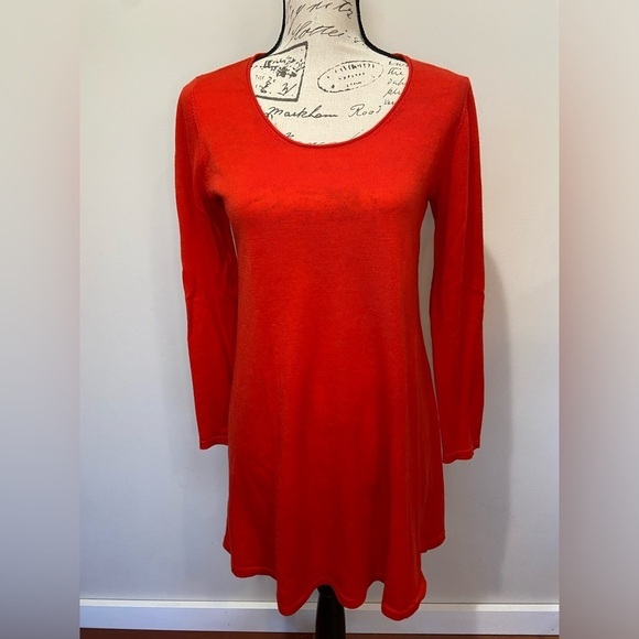 Eileen Fisher 100% Merino Wool Red Tunic Dress sz XS - Picture 1 of 5